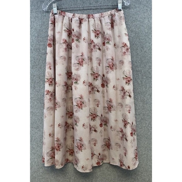 Dresses & Skirts - Pink Floral Skirt Womens Small Feminine Flowing Sheer Layer Over Satin Like Slip